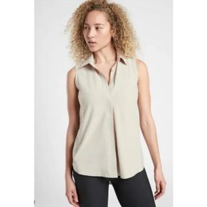 ATHLETA Medium Urbanite Tank Button Front Beige Athletic Button Down Tank Top